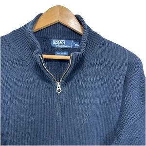 Polo Ralph Lauren Full Zip Chunky knit cotton Pullover Mens Sz XXL Blue Hongkong